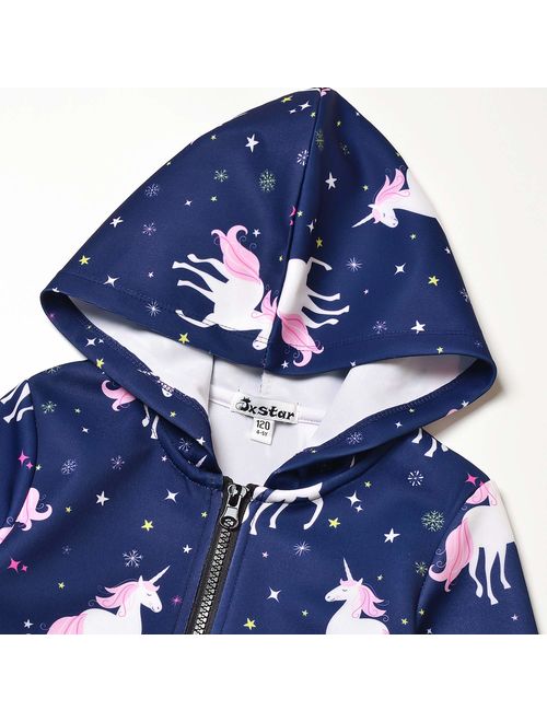 Jxstar Girls Zip Up Hoodie Jacket Unicorn Sweatshirt with Pockets