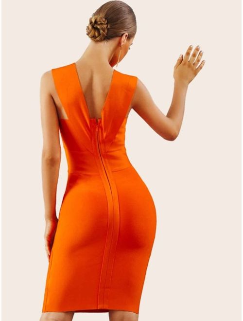 Shein Adyce Neon Orange Plunge Neck Bandage Dress