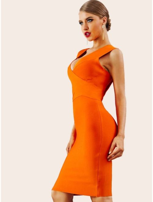 Shein Adyce Neon Orange Plunge Neck Bandage Dress