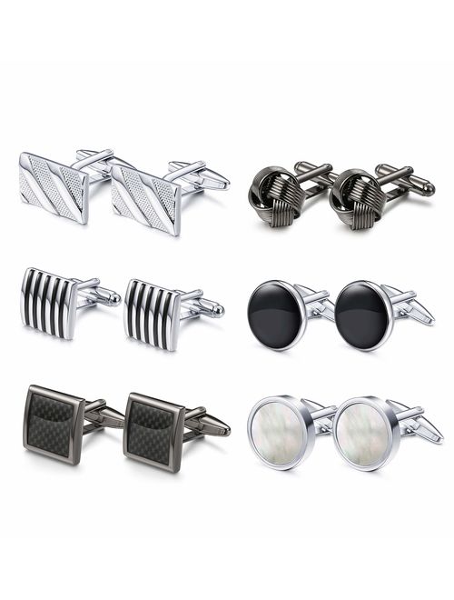 Jstyle 6Pairs Classic Cufflinks Set for Men Wedding Bussiness Cufflink Shirts Mens Jewelry with Gift Box