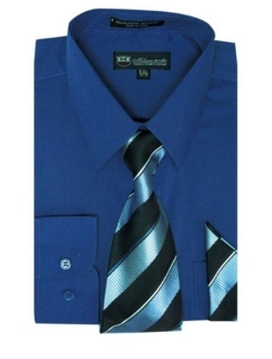 Milano Moda Men's Long Sleeve Dress Shirt With Matching Tie And Handkerchief SG21A