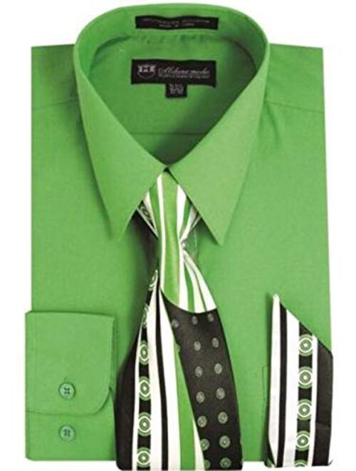 Milano Moda SG21A Herren Langarmshirt mit passender Krawatte und Taschentuch 