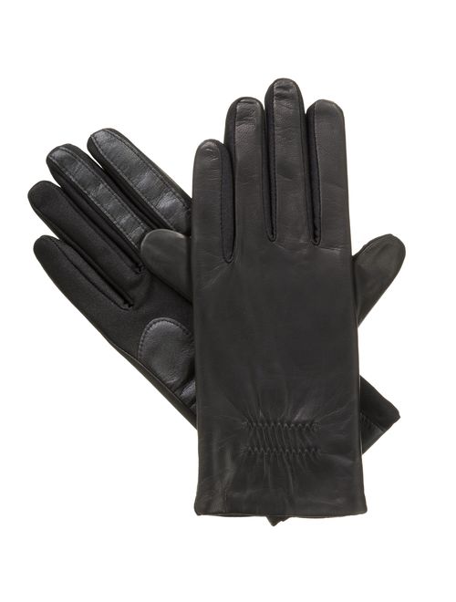 Isotoner Women's Classic Stretch Leather Touchscreen Cold Weather Gloves, Fleece Lining
