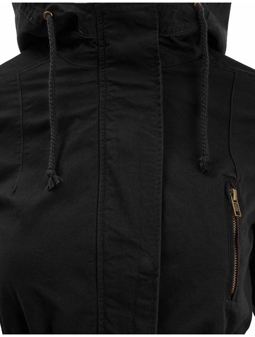 FASHION BOOMY Women's Zip Up Safari Military Anorak Jacket with Hood Drawstring - Regular and Plus Sizes