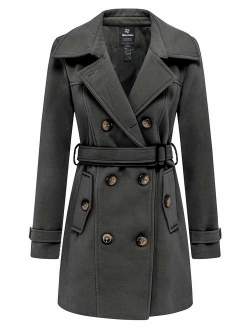 Wantdo Women's Double Breasted Pea Coat Winter Trench Jacket with Belt