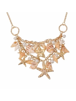 PH PandaHall Shell Necklace Fashion Women Sea Shell Starfish Faux Pearl Collar Bib Statement Chunky Necklace Seashell Necklace Choker