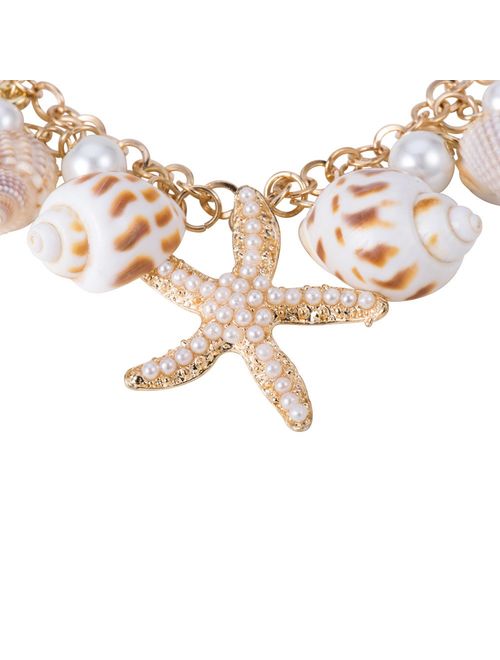 PH PandaHall Shell Necklace Fashion Women Sea Shell Starfish Faux Pearl Collar Bib Statement Chunky Necklace Seashell Necklace Choker