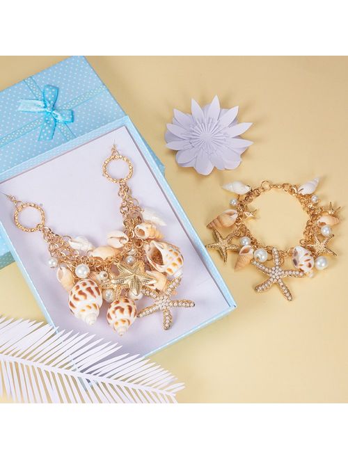 PH PandaHall Shell Necklace Fashion Women Sea Shell Starfish Faux Pearl Collar Bib Statement Chunky Necklace Seashell Necklace Choker