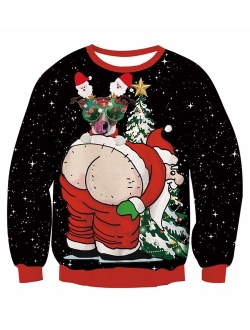 uideazone Unisex Ugly Christmas Sweater 3D Graphic Printed Funny Crew Neck Pullover Sweatshirts for Xmas Party Celebrations