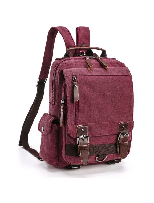 Backpack Purse, F-color Dual Use Canvas Sling Bag Mini Backpack for Women Girls