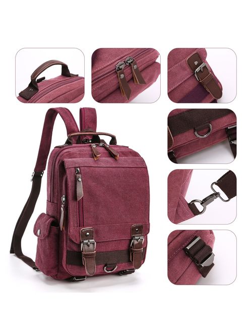 Backpack Purse, F-color Dual Use Canvas Sling Bag Mini Backpack for Women Girls