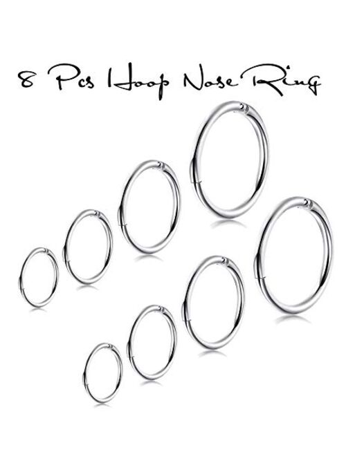 FIBO STEEL 2-8 Pcs 6-12mm Stainless Steel 16g 18g Cartilage Hoop Earrings for Men Women Nose Ring Helix Septum Couch Daith Lip Tragus Piercing Jewelry Set 