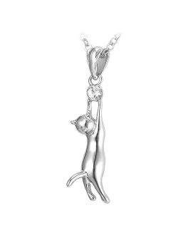U7 Cute Cat Necklace Rhinestone with Chain Platinum/18K Gold Plated Girls Charm Smooth Collarbone Necklace