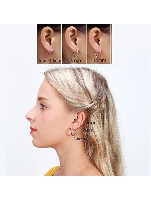 316L Surgical Stainless Steel Huggie Hoop Earrings 6mm/8mm/10mm/11mm/12mm/14mm Hypoallergenic Earrings Hoop Cartilage Helix Lobes Hinged Sleeper Earrings for Men Women