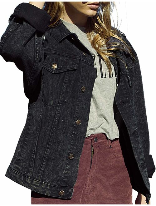 Eliacher Women's Boyfriend Denim Jacket Long Sleeve Loose Jean Jacket Coats