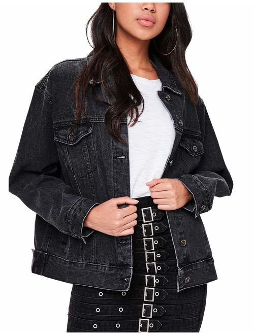 Eliacher Women's Boyfriend Denim Jacket Long Sleeve Loose Jean Jacket Coats