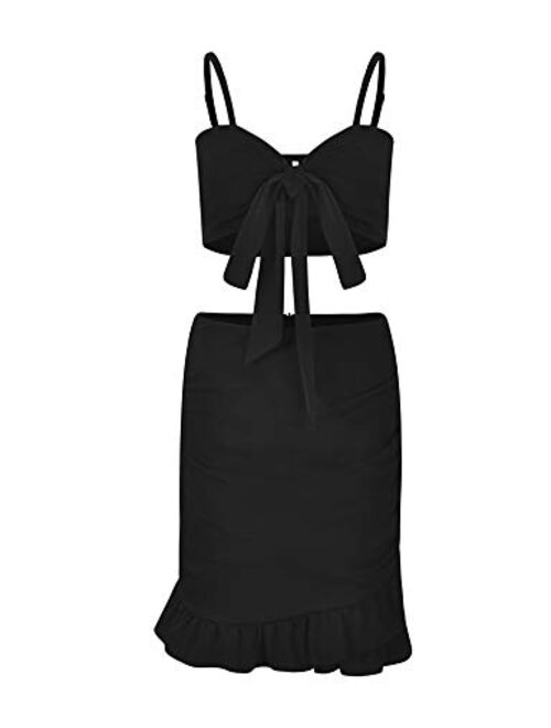 Relipop Women's Strap Crop Top Outfit Two Piece Backless Bandage Bodycon Midi Dress