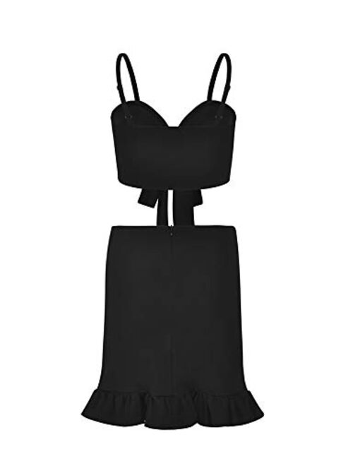 Relipop Women's Strap Crop Top Outfit Two Piece Backless Bandage Bodycon Midi Dress