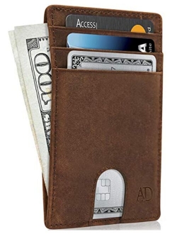 Slim Minimalist Wallets For Men & Women - Leather Card Case Front Pocket Thin Mens Wallet RFID Credit Card Holder Holiday Gifts For Men