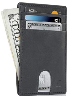 Slim Minimalist Wallets For Men & Women - Leather Card Case Front Pocket Thin Mens Wallet RFID Credit Card Holder Holiday Gifts For Men