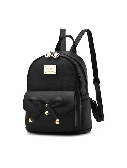 Girls Leather Mini Backpack Purse Cute Bowknot Fashion Small Backpacks Purses for Teen Women