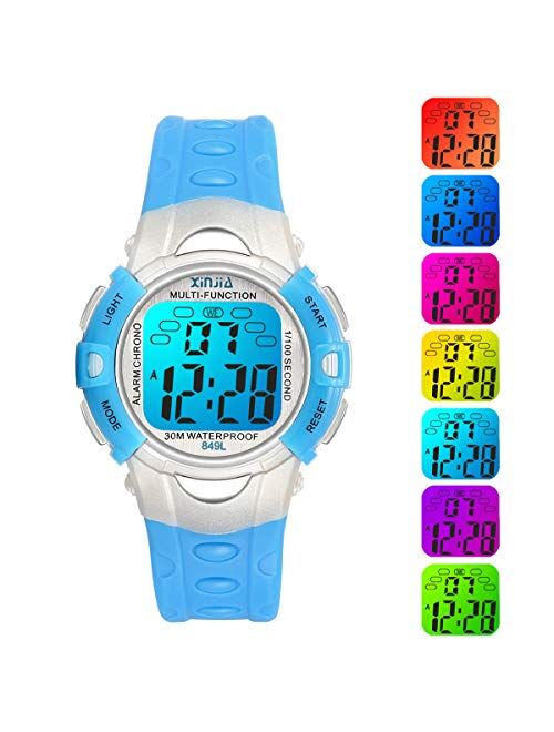Digital Watches for Kids, 7 Colors LED Light Boys Girls Watch Waterproof Sports Watches Digital Watch for Age 2~14 Children Gift