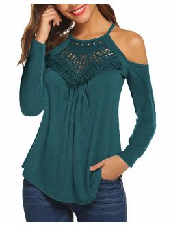 WOMENS COLD SHOULDER TOPS LADIES LACE LONG SLEEVE CARDIGAN UK SIZE 6-14