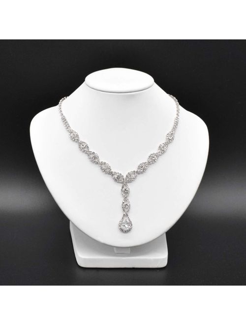 UDORA Rhinestones Necklace Earrings Jewelry Sets for Bridal Wedding Party