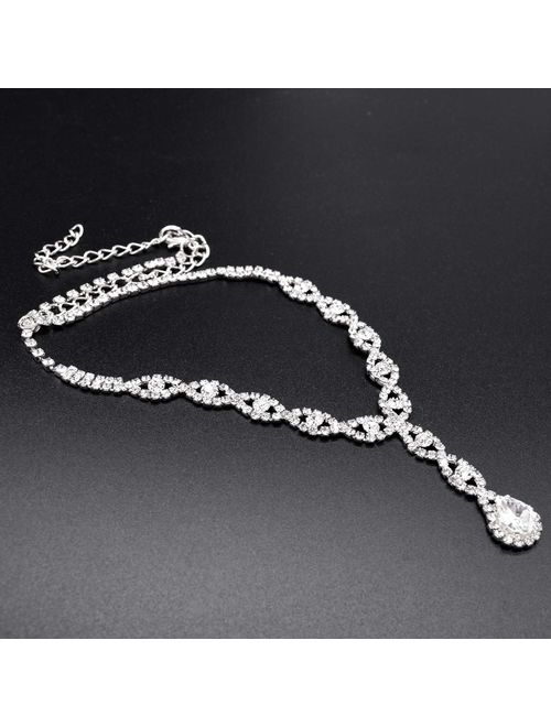 UDORA Rhinestones Necklace Earrings Jewelry Sets for Bridal Wedding Party