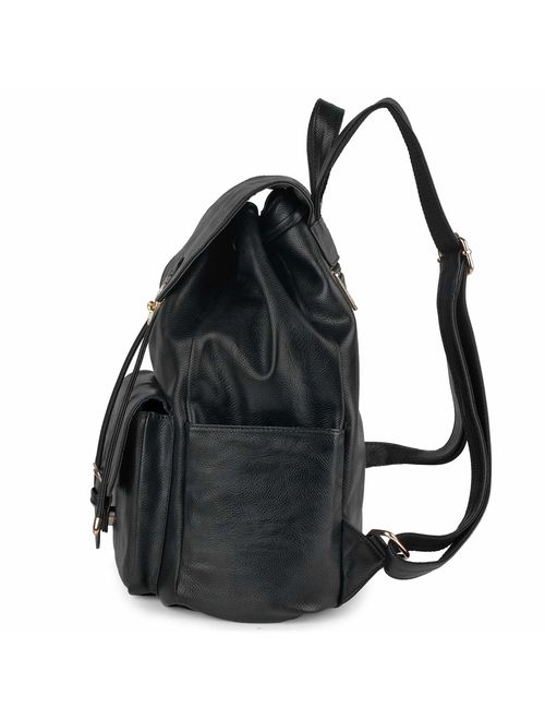 Leather Backpack For Women, COOFIT Black Backpack Purse Womens Backpack Drawstring Backpack Casual Daypack