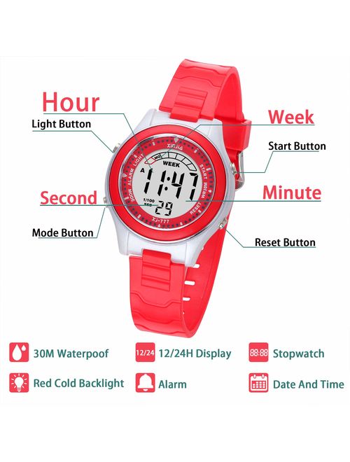 Kids Digital Watches for Girls Boys,Child Cute Waterproof Wristwatch Outdoor Multifunctional Watches