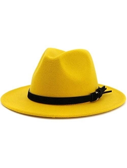Lisianthus Men & Women Vintage Wide Brim Fedora Hat with Belt Buckle