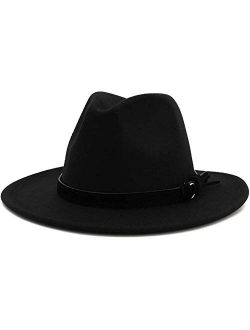 Lisianthus Men & Women Vintage Wide Brim Fedora Hat with Belt Buckle