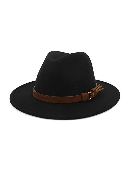 Lisianthus Womens Wide Brim Felt Fedora Retro Panama Hat with Belt Buckle