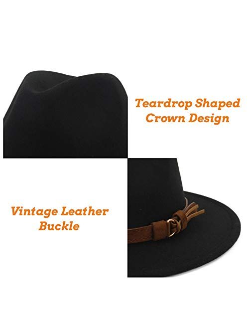 Lisianthus Men & Women Vintage Wide Brim Fedora Hat with Belt Buckle