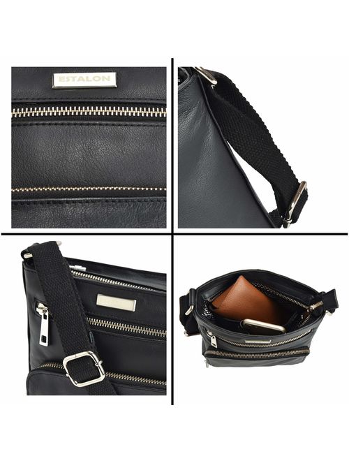 ESTALON Crossbody Bags for Women - Real Leather Small Vintage Adjustable Shoulder Bag