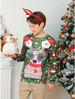 Funnycokid Kids Ugly Christmas Fleece Sweatshirt Boys Girls 3D Print Xmas Pullover Jumper 4-16Y