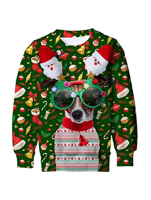 Funnycokid Kids Ugly Christmas Fleece Sweatshirt Boys Girls 3D Print Xmas Pullover Jumper 4-16Y 