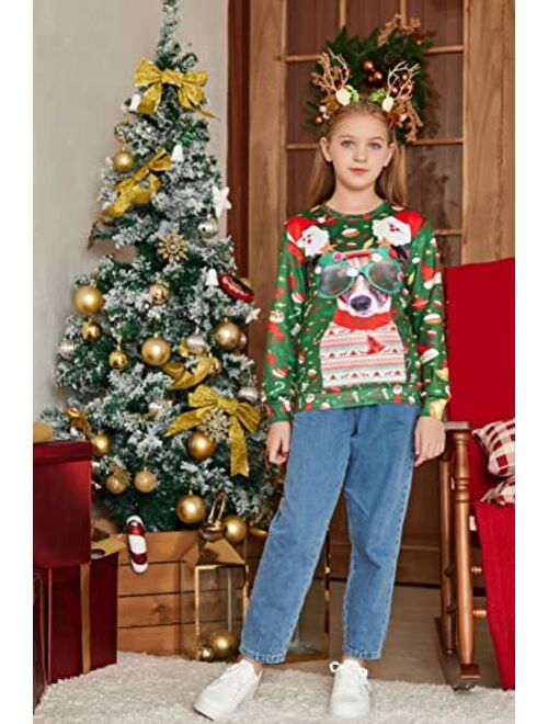 Funnycokid Kids Ugly Christmas Fleece Sweatshirt Boys Girls 3D Print Xmas Pullover Jumper 4-16Y 