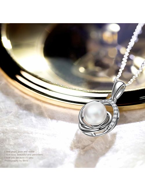 J.NINA Rose Pearl Christmas Day Necklace Gifts White Plated Pearl Round Pendent Necklace 2019 Summer Collection Hypoallergenic Best Gift for Her