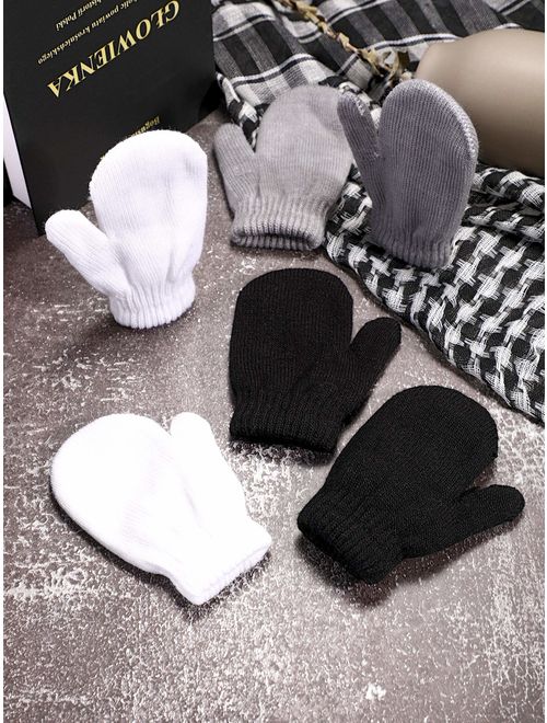 6 Pairs Winter Warm Knitted Mittens Gloves Stretch Mittens for Christmas Party Kids Toddler Supplies