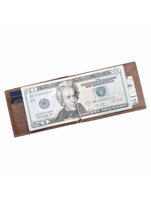 RFID Blocking Slim Minimalist Front Pocket Wallet, Money Clip, 9 Slots, Leather
