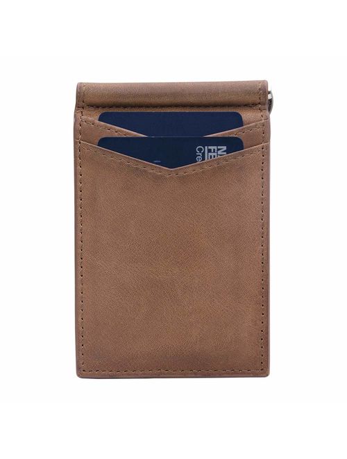 RFID Blocking Slim Minimalist Front Pocket Wallet, Money Clip, 9 Slots, Leather