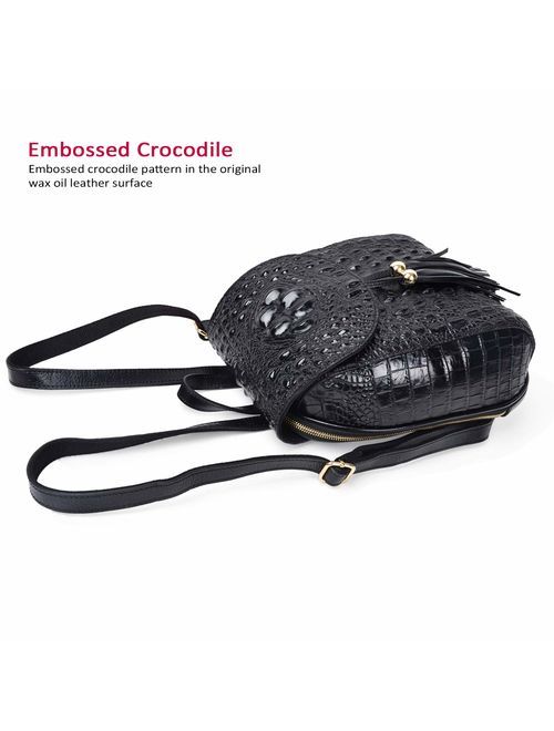 PIJUSHI Leather Backpack For Women Crocodile Bags Fashion Casual Backpack Purses