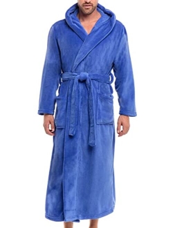 Men's Plush Fleece Robe with Hood, Warm Big and Tall Bathrobe
