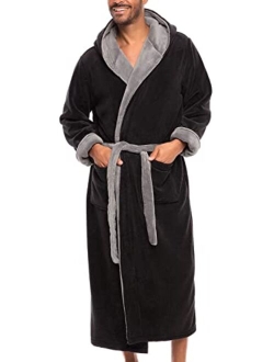 Men's Plush Fleece Robe with Hood, Warm Big and Tall Bathrobe