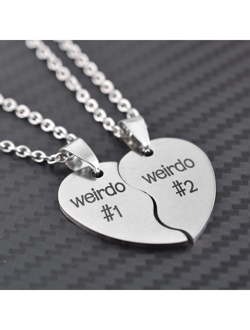MJartoria Best Friend Necklaces BFF Necklace for 2 Friendship Valentines Day Gift Split Heart Weirdo 1 Weirdo 2 Best Friends Forever Pendant Set