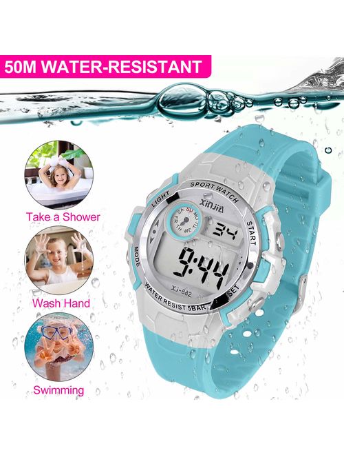 Kids Digital Watch for Boys Girls,Children 50M(5ATM) Waterproof Sports Outdoor LED Multi Functional Wrist Watches with Alarm for Children (Blue)