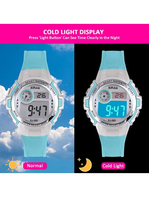 Kids Digital Watch for Boys Girls,Children 50M(5ATM) Waterproof Sports Outdoor LED Multi Functional Wrist Watches with Alarm for Children (Blue)