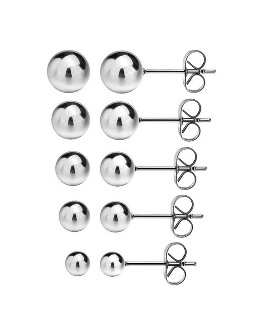 JewelrieShop Ball Earrings 316L Surgical Steel Earrings Round Ball Stud Earrings Set for Women Girls